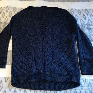 Deep blue cable knit sweater slouchy style